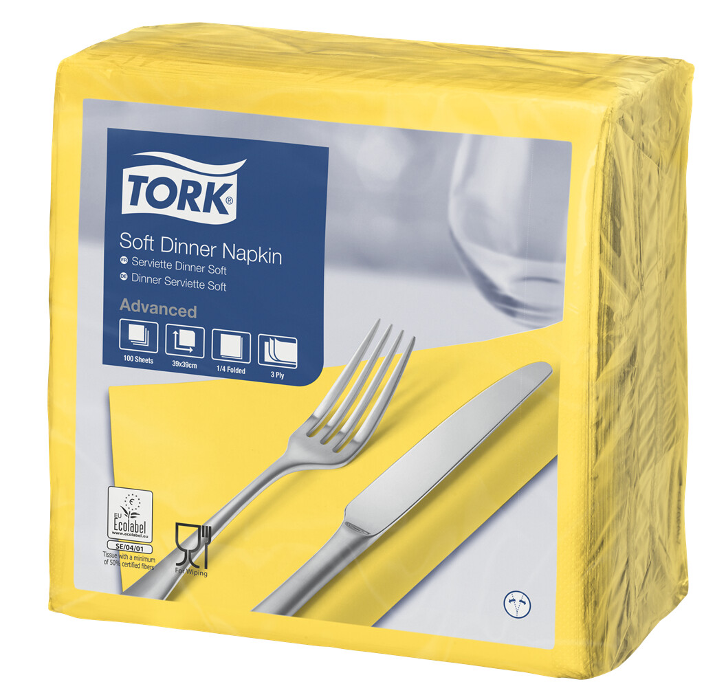 Tork Dinnerserviette, 3lg, gelb, 4F, 39x39 cm (477911)