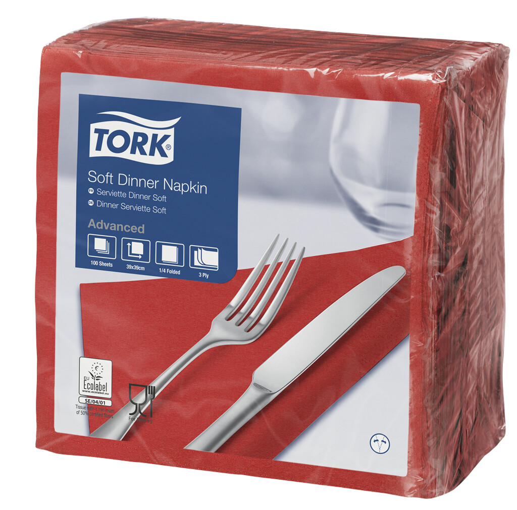 Tork Dinnerserviette, 3lg, rot, 4F, 39x39 cm (477591)