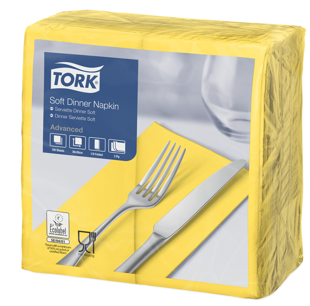 Tork Dinnerserviette 3lg, gelb, 8F, 39x39 cm (470252)