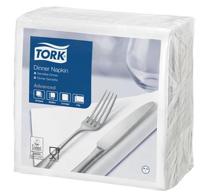 Tork Dinnerserviette, 2lg, weiß, 4F, 39x39 cm (478746)