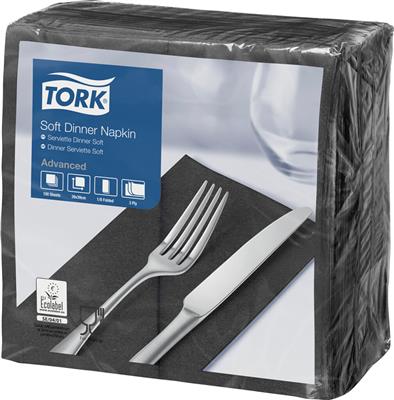 Tork Dinnerserviette 3lg, schwarz, 8F, 39x39 cm (470251)